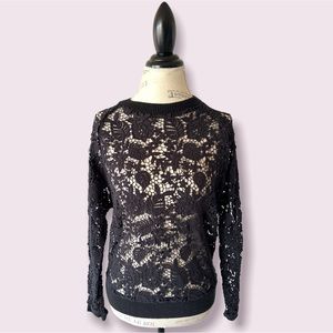H&M Black Crochet Lace Crew Neck Sweater